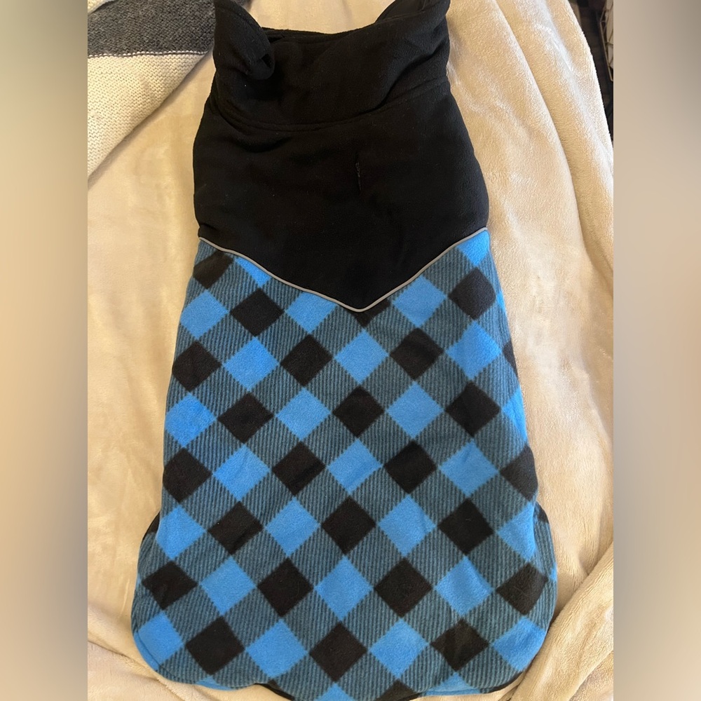 Dog Coat Blue and Black Plaid Fleece XXL